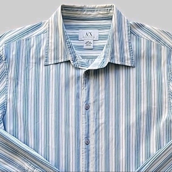 Vtg Armani Exchange Shirt Men Large Blue White Striped Cotton Button-Up Designer - Picture 8 of 14